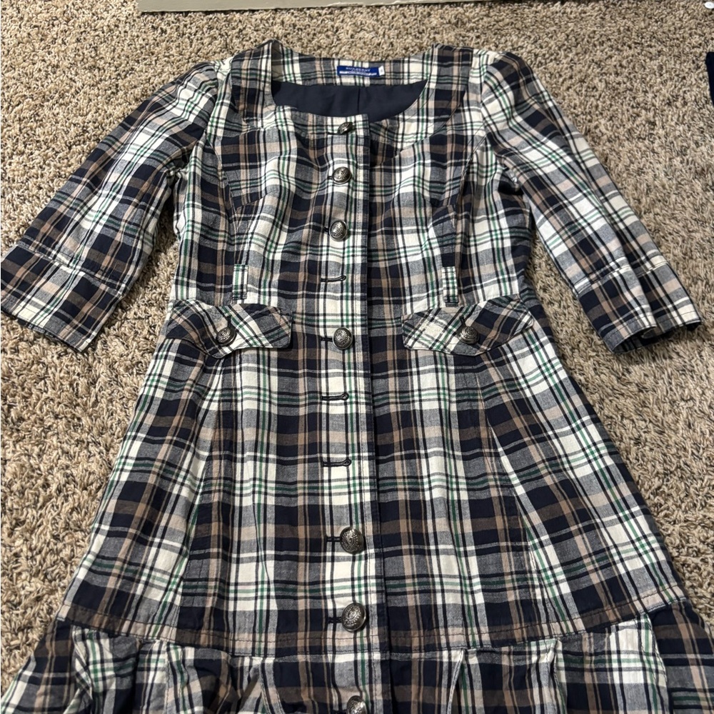 Burberry Black and White A-Line Dress with Puff Sleeves